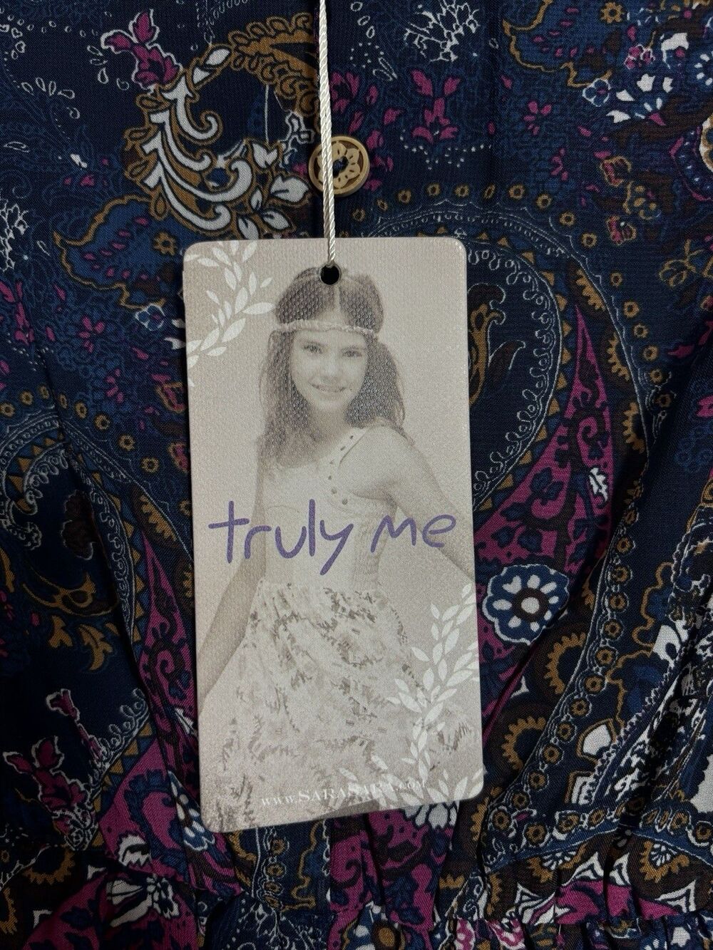 Truly Me by Sara Sara Girls Paisley Romper Navy Pink New With Tags . - Picture 6 of 8